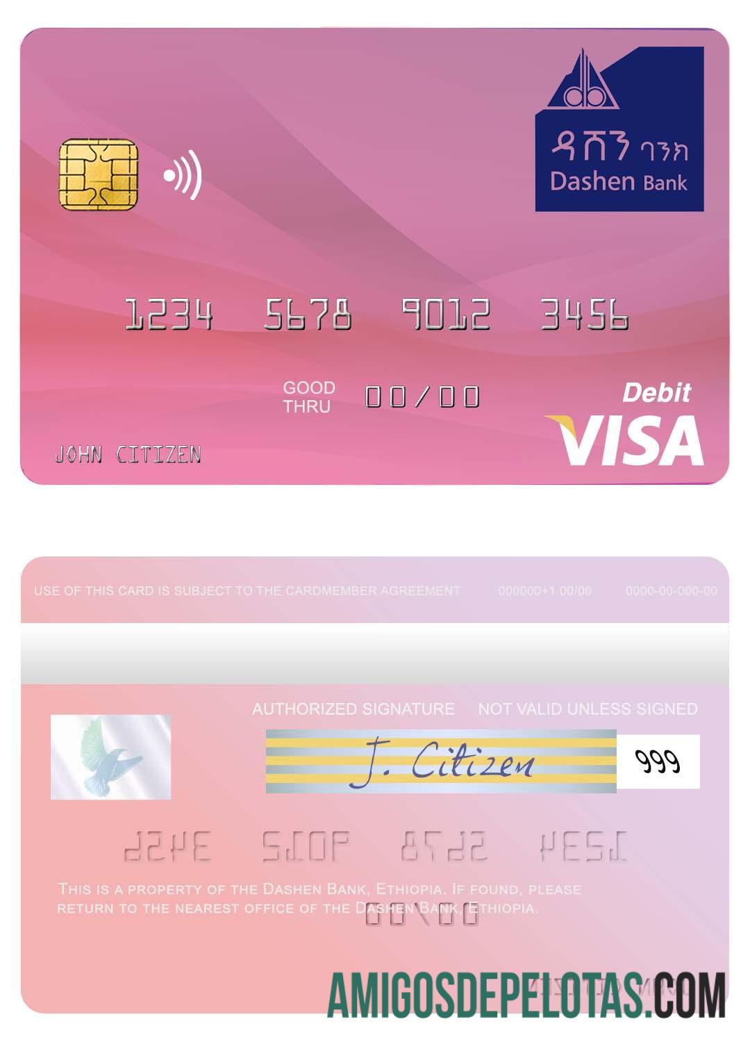 Cartão de débito Visa do Banco Dashen da Etiópia baixar para verificação